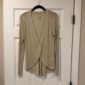 Gold Single-Button Draped Women's Cardigan